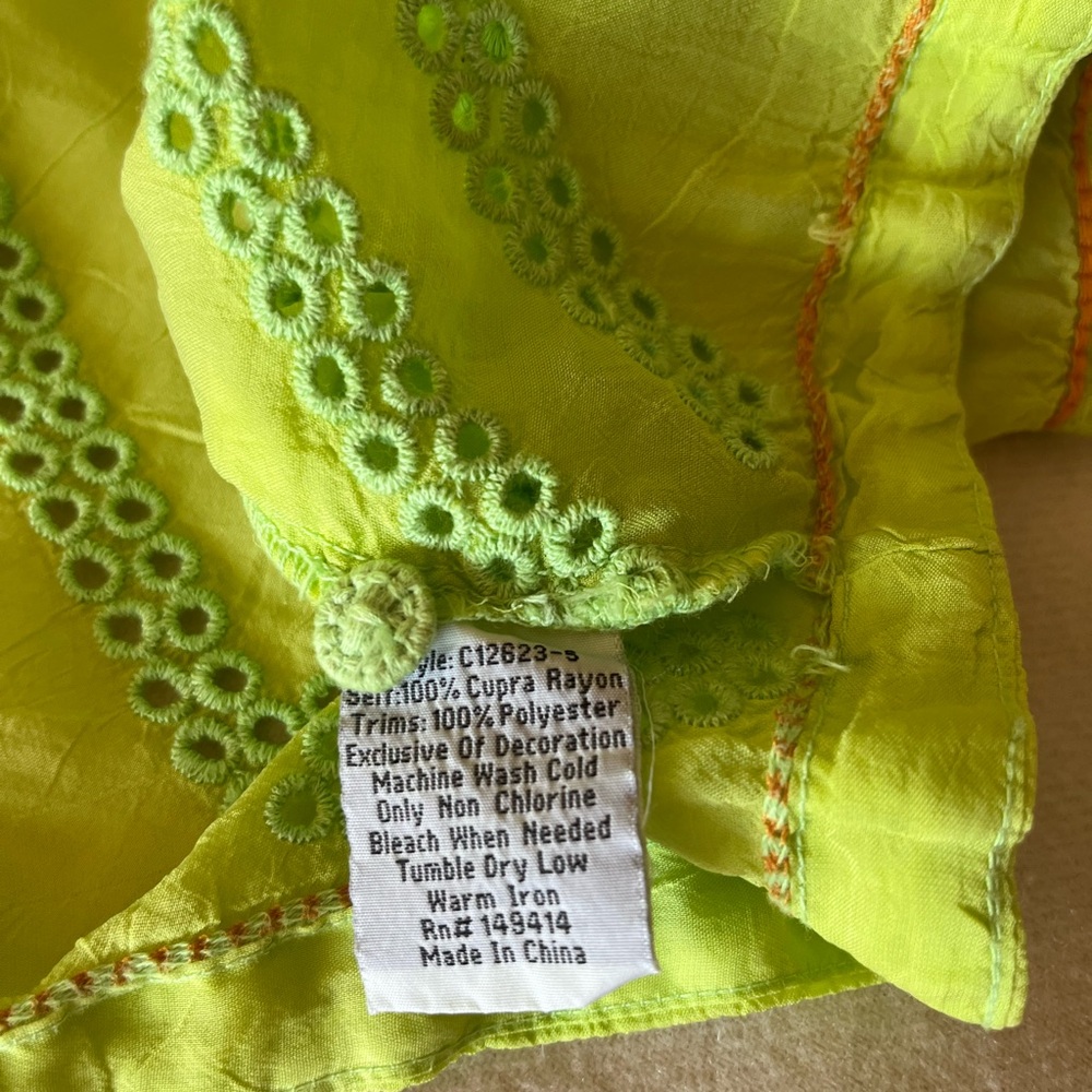 Johnny Was Chartreuse Blouse with Floral Birds Embroidery Sz M Boho Summer - Picture 4 of 6